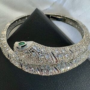 Dazzling Silver and Green Serpent Bracelet